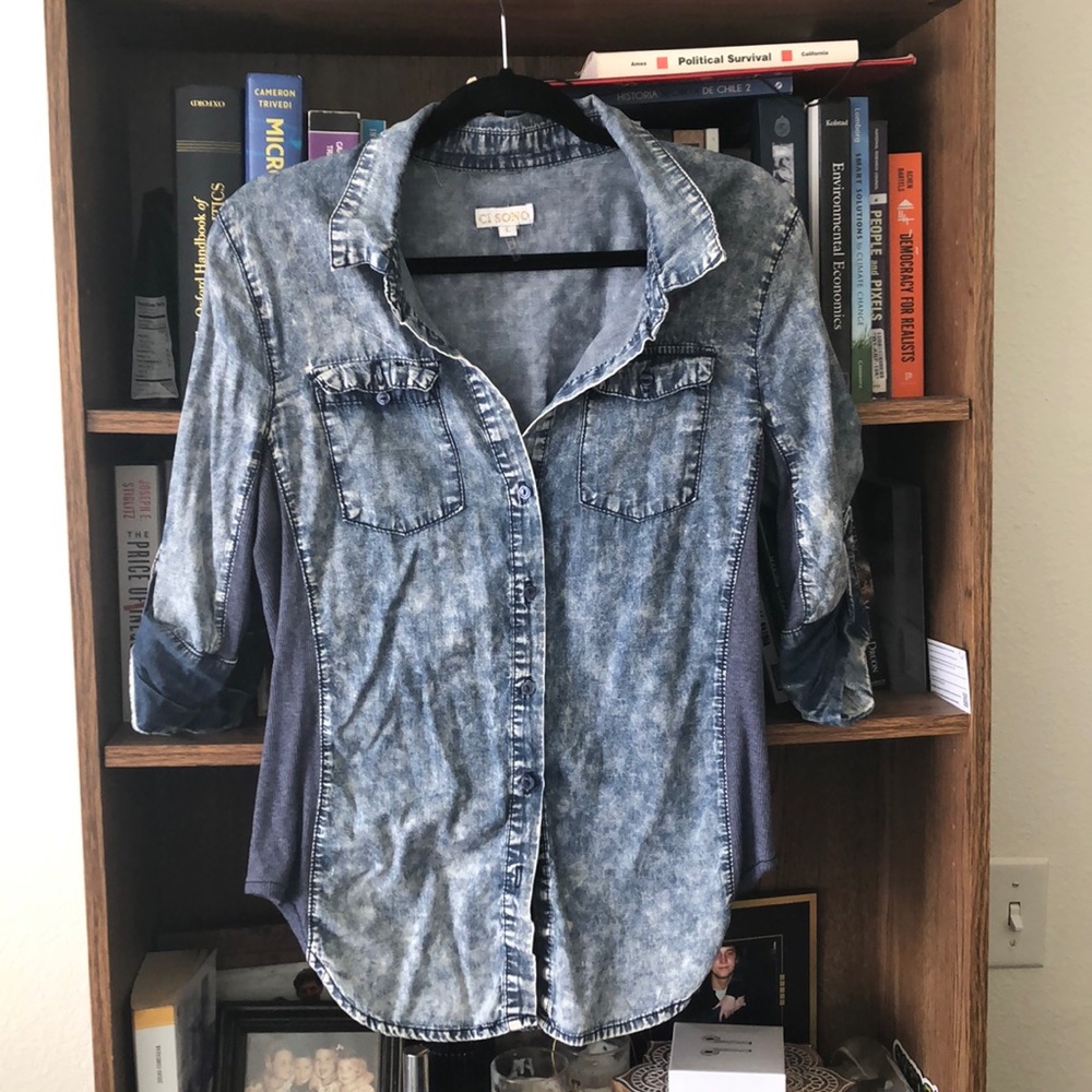 Jeans shirt with side panels- L